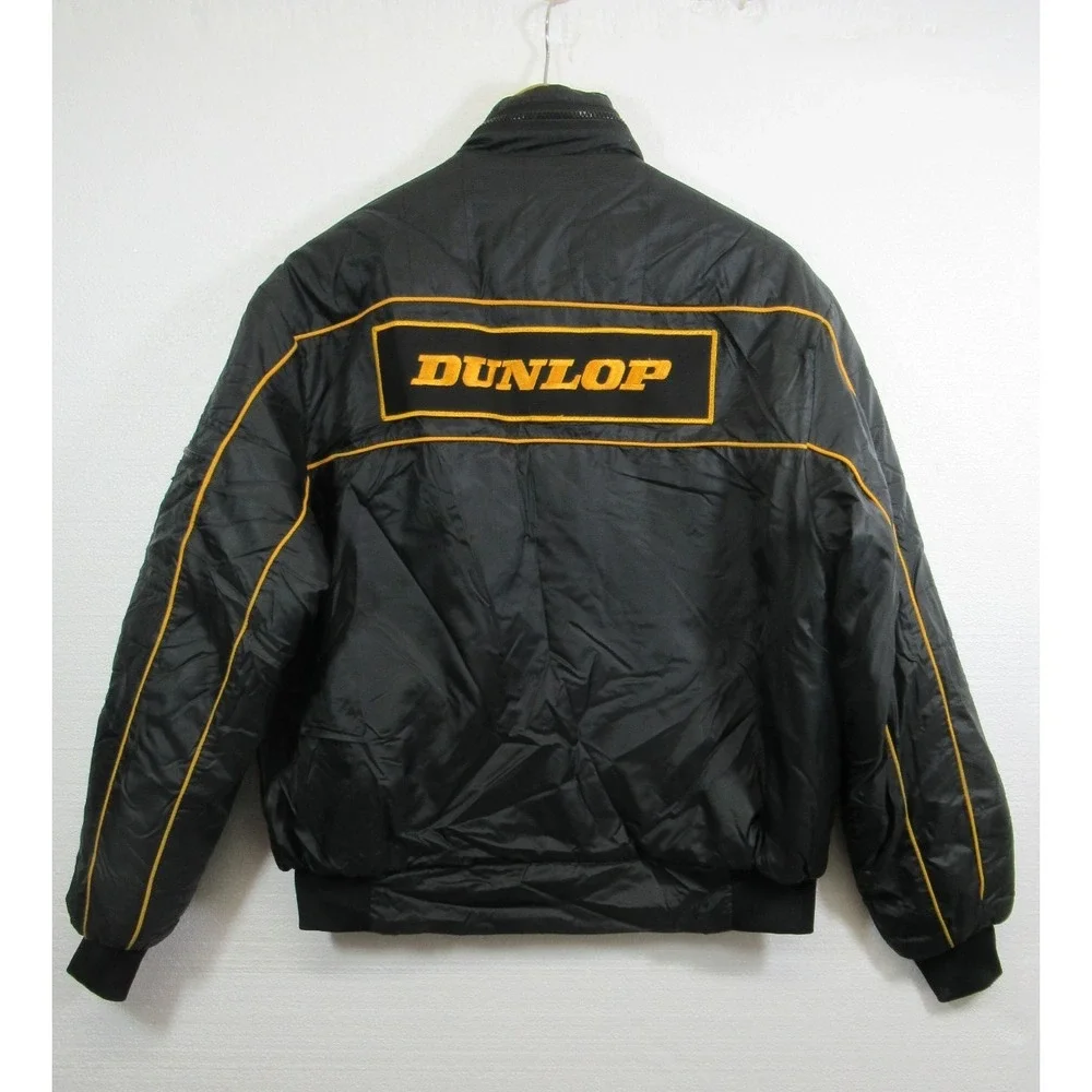 Vintage Dunlop Tires Embroidered Nylon Racing Jacket Men Large Black 70s 80s